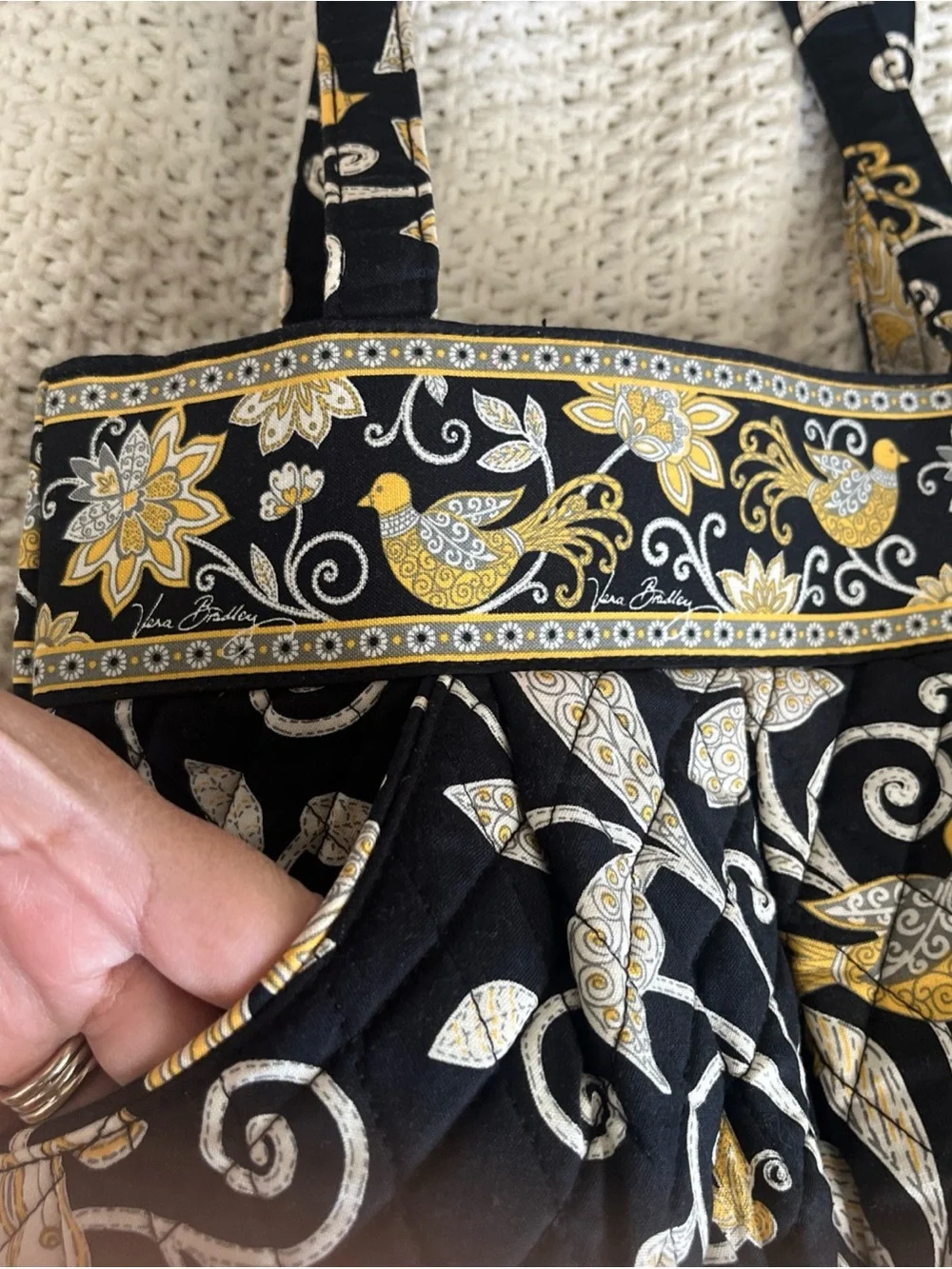 Vtg Vera Bradley Yellow Bird Floral Paisley Retired Pattern Bag Tote Quilted